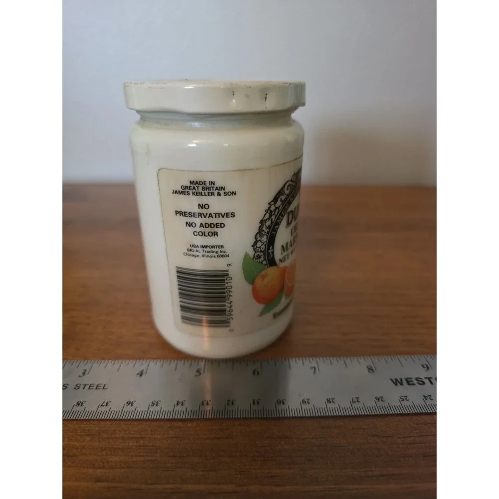 Vintage James Keiller Son Dundee Orange Marmalade Jar 16 oz Milk Glass White Lid